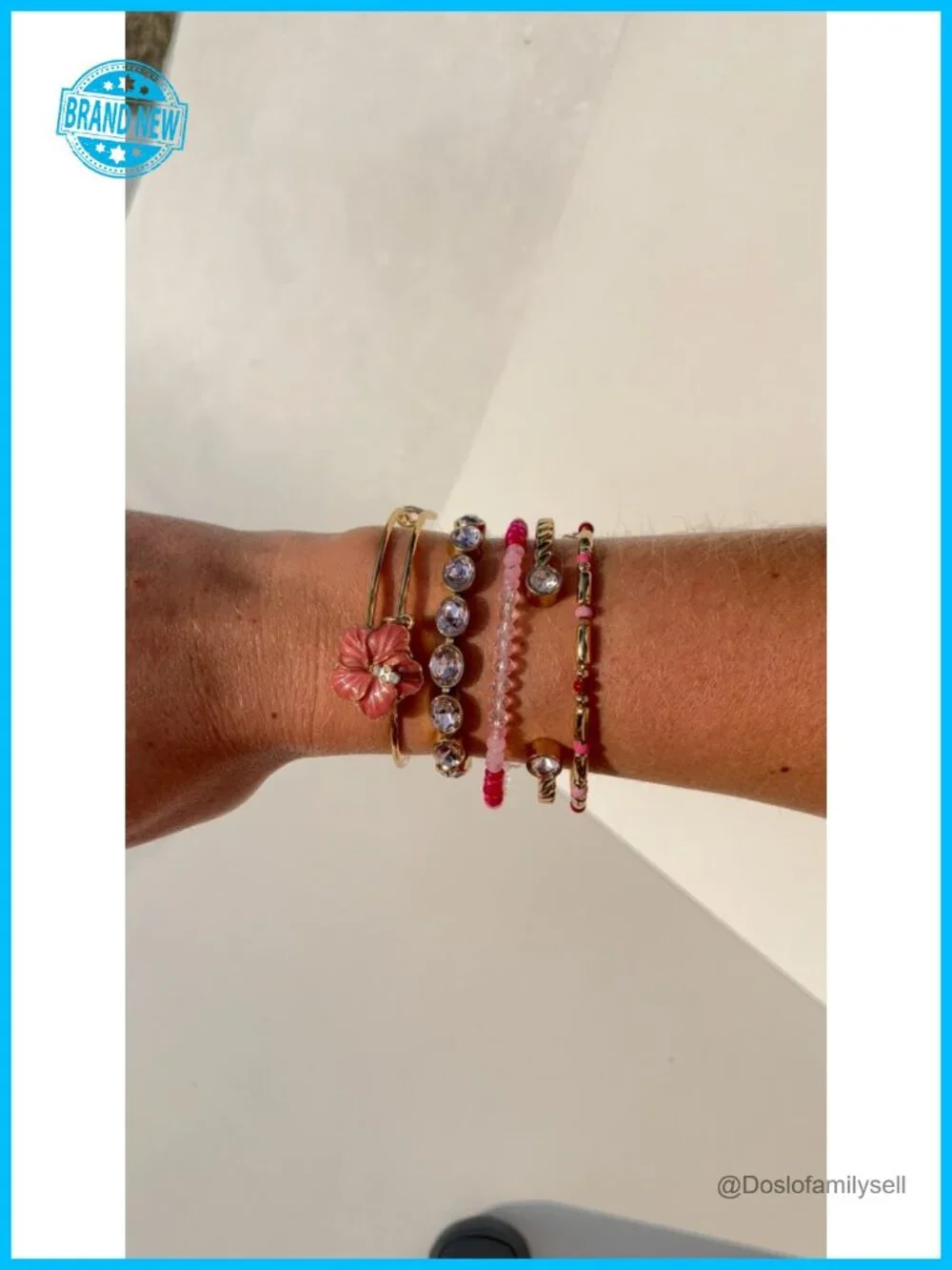 Expandable Bangle Beaded Charm Bracelet Brass
